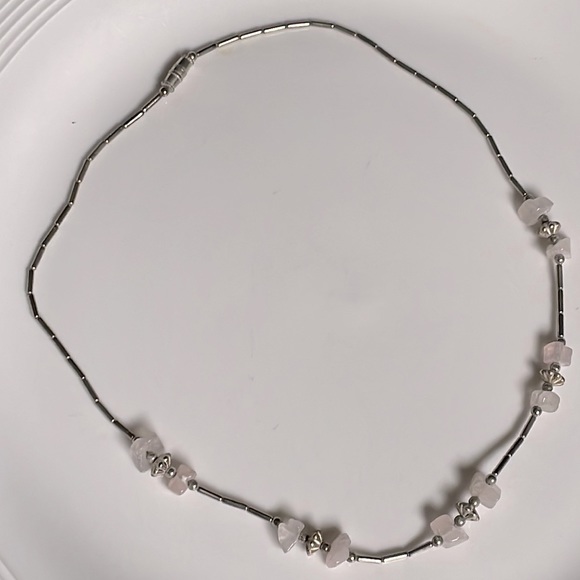 Vintage Sterling silver and pink Quartz necklace - Picture 2 of 4